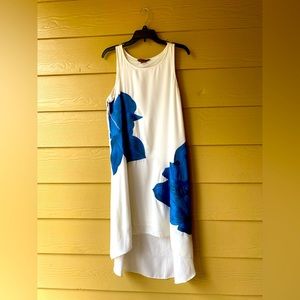 Anthropologie Ranna Gil hi-lo / maxi dress with blue embroidered floral design